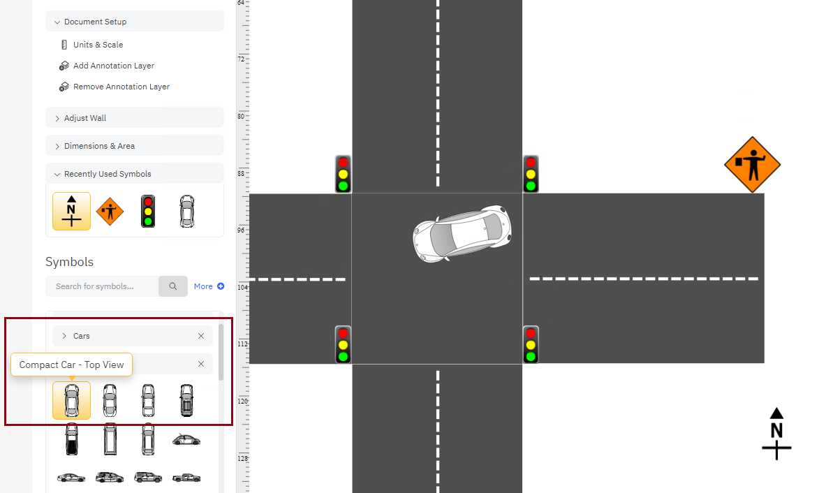 Car symbols for accident reconstruction