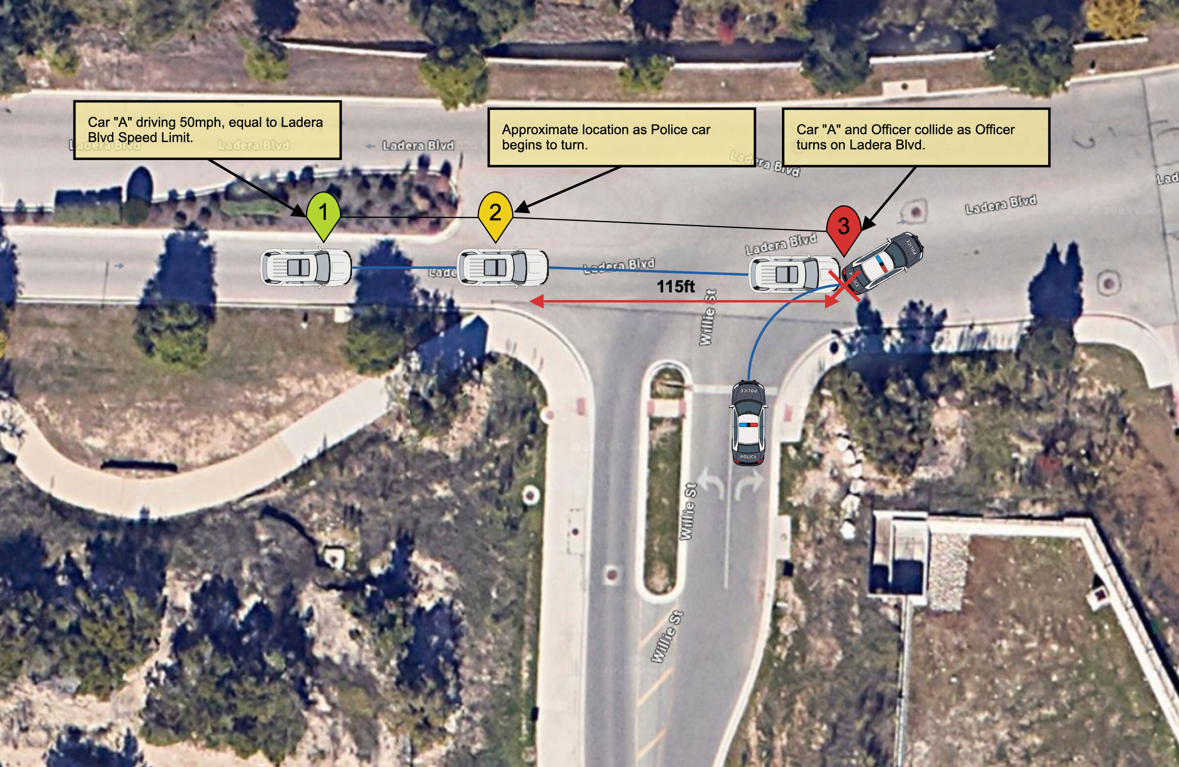 Accident reconstruction with imported satellite image