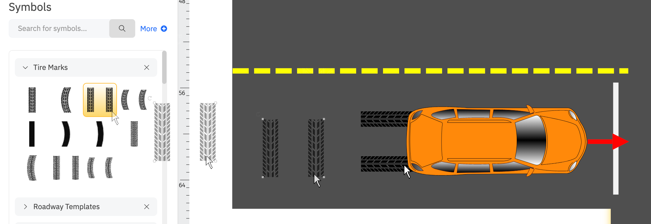 Adding tire mark symbols to accident diagram
