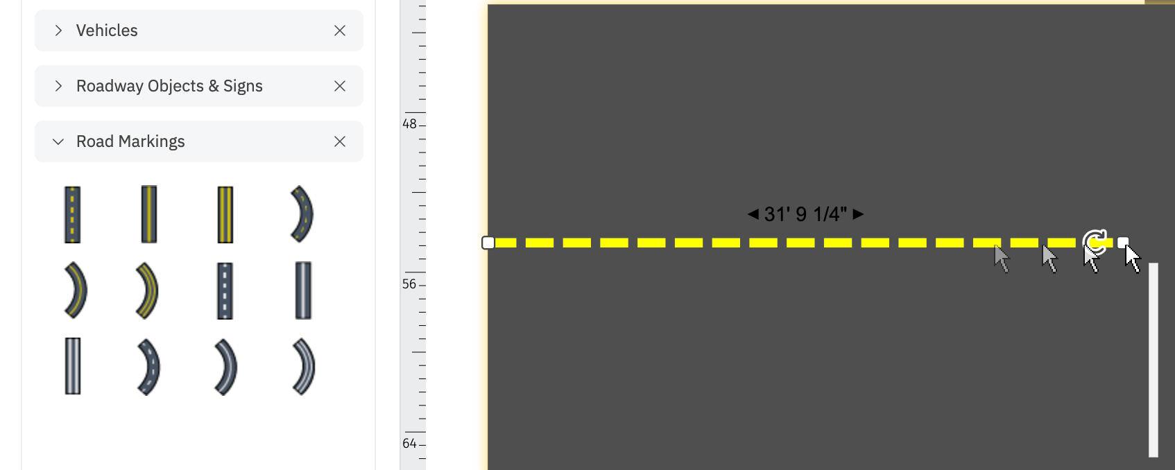 Adding dashed roadway markings