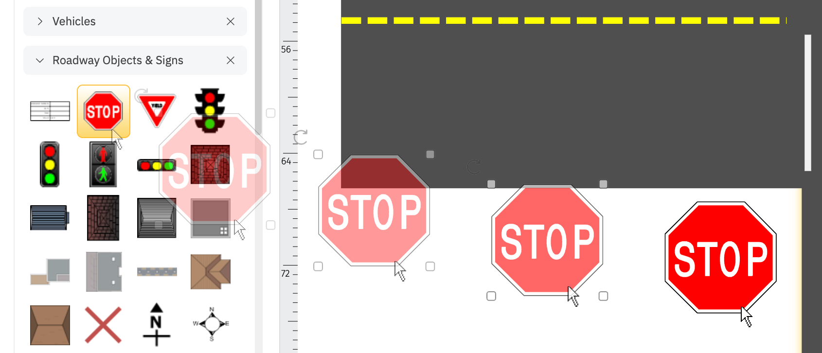 Dragging stop sign into accident reconstruction diagram