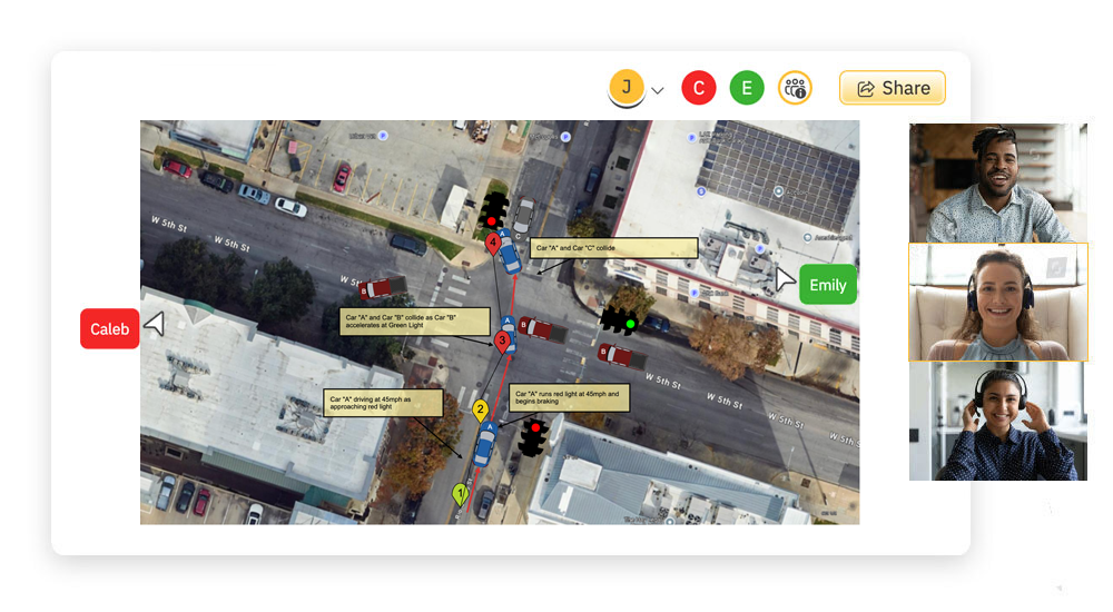 Team collaborating on accident reconstruction
