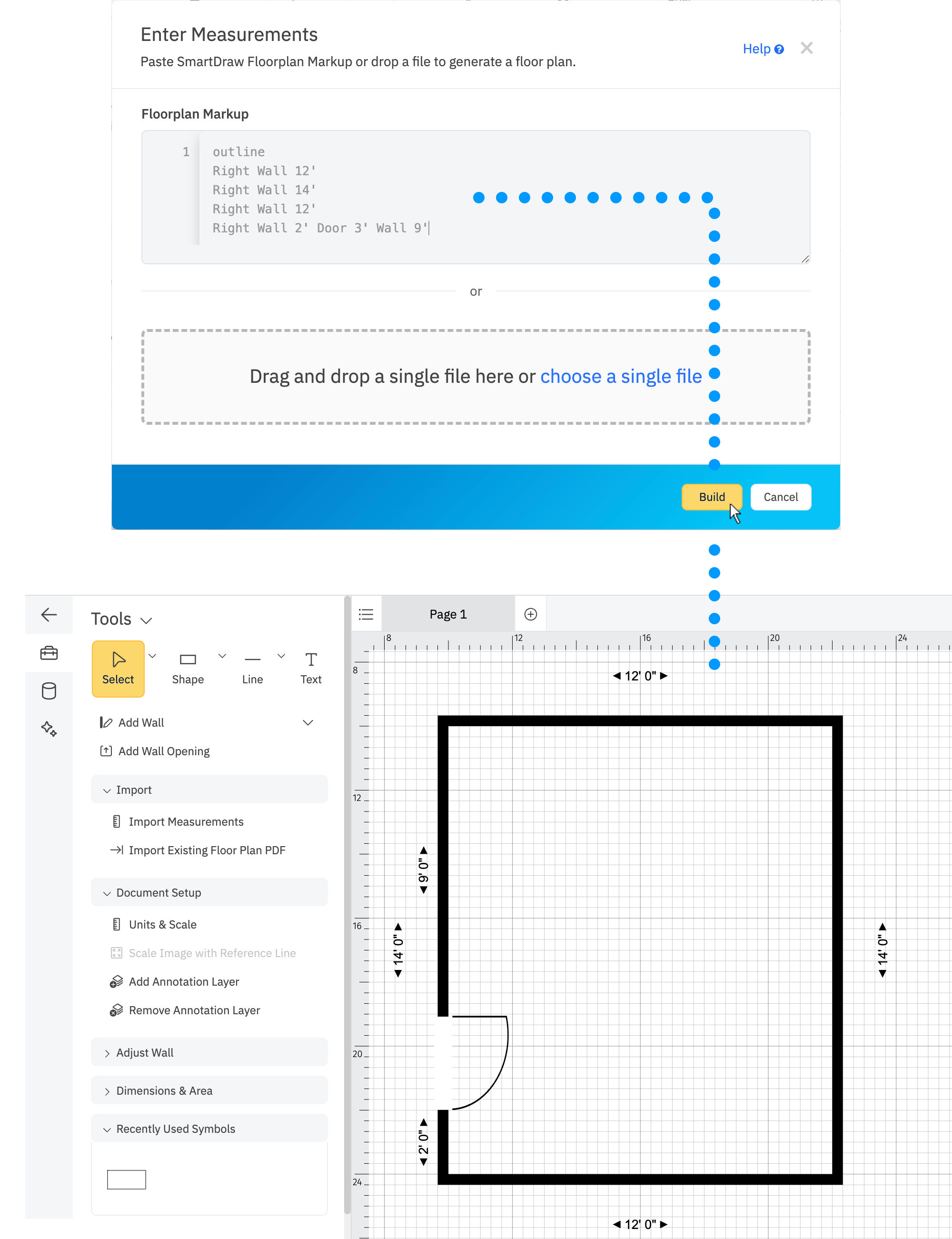 SmartDraw AI adding door to room