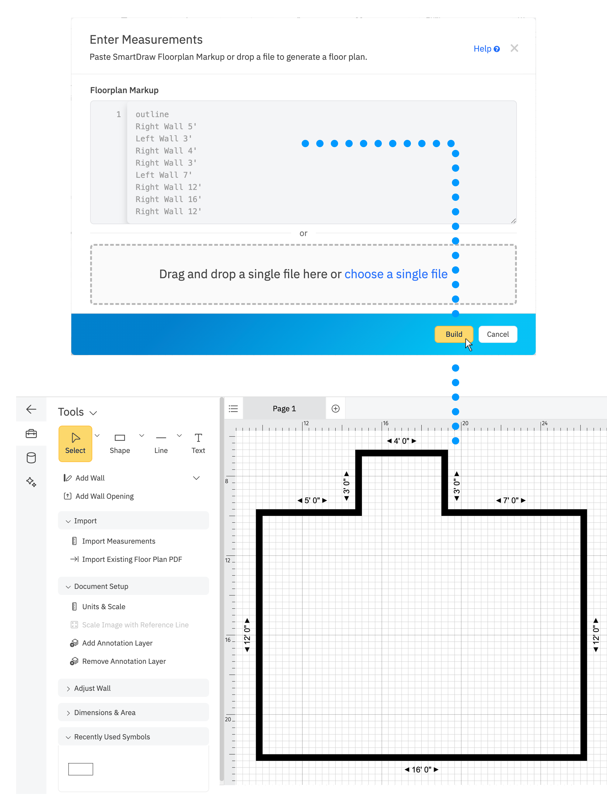 Generating floor plan from imported measurements