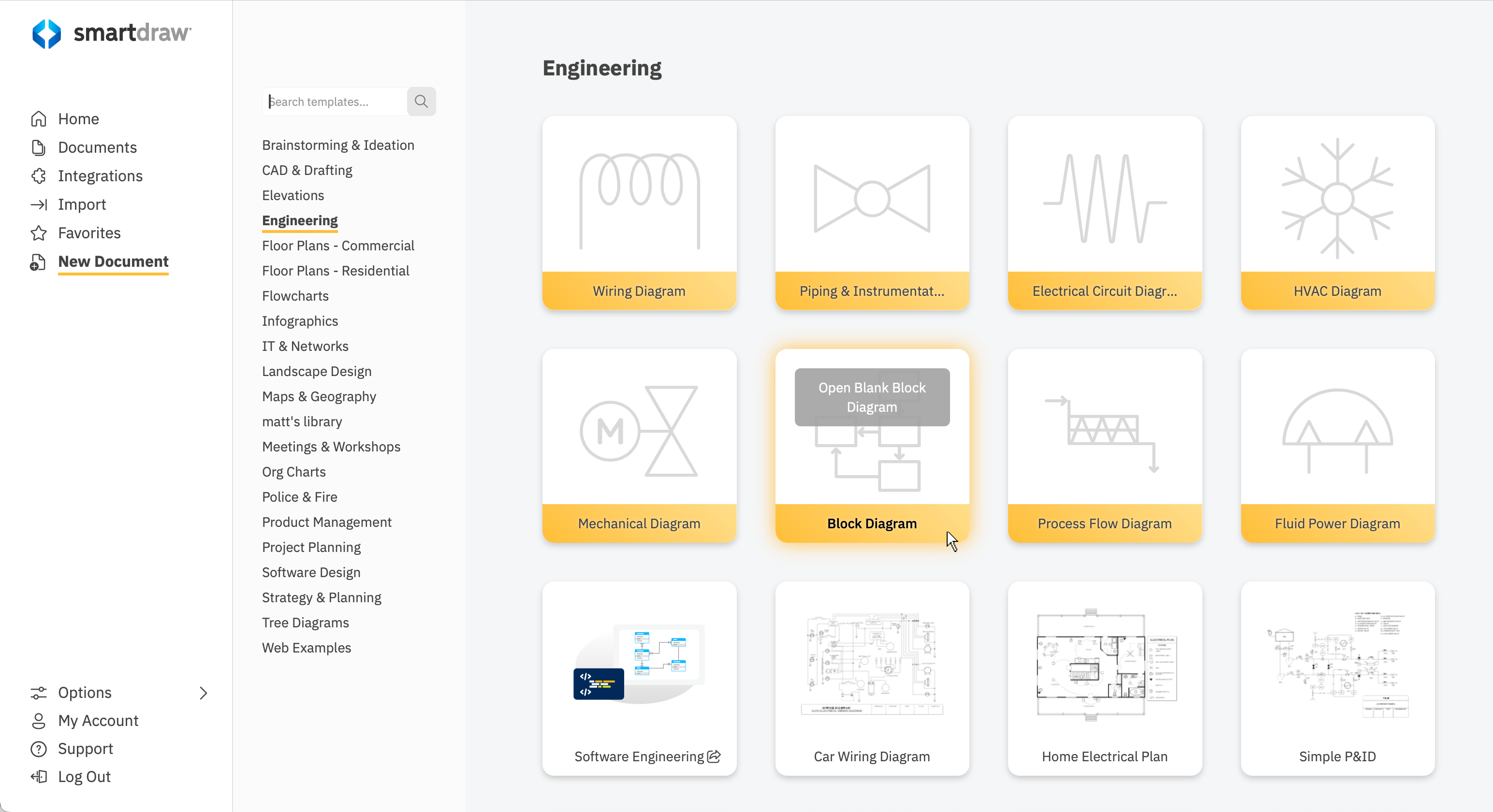 Block diagram templates