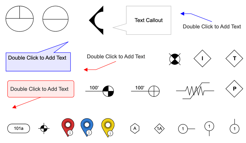 Industry standard callouts, keynotes, markers and references