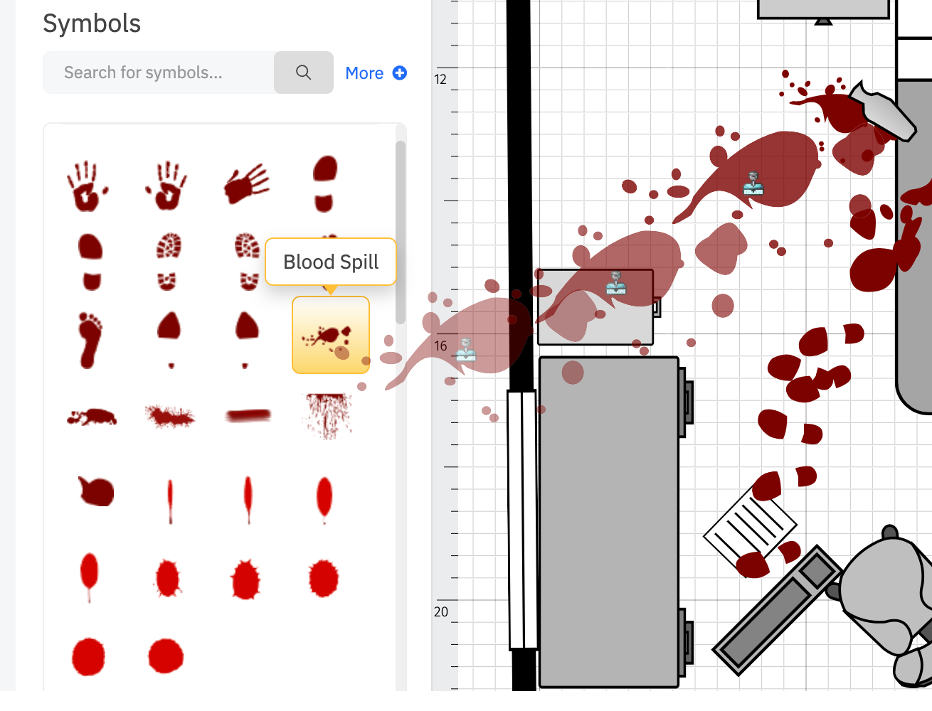 Draggin blood spatter symbol into work area
