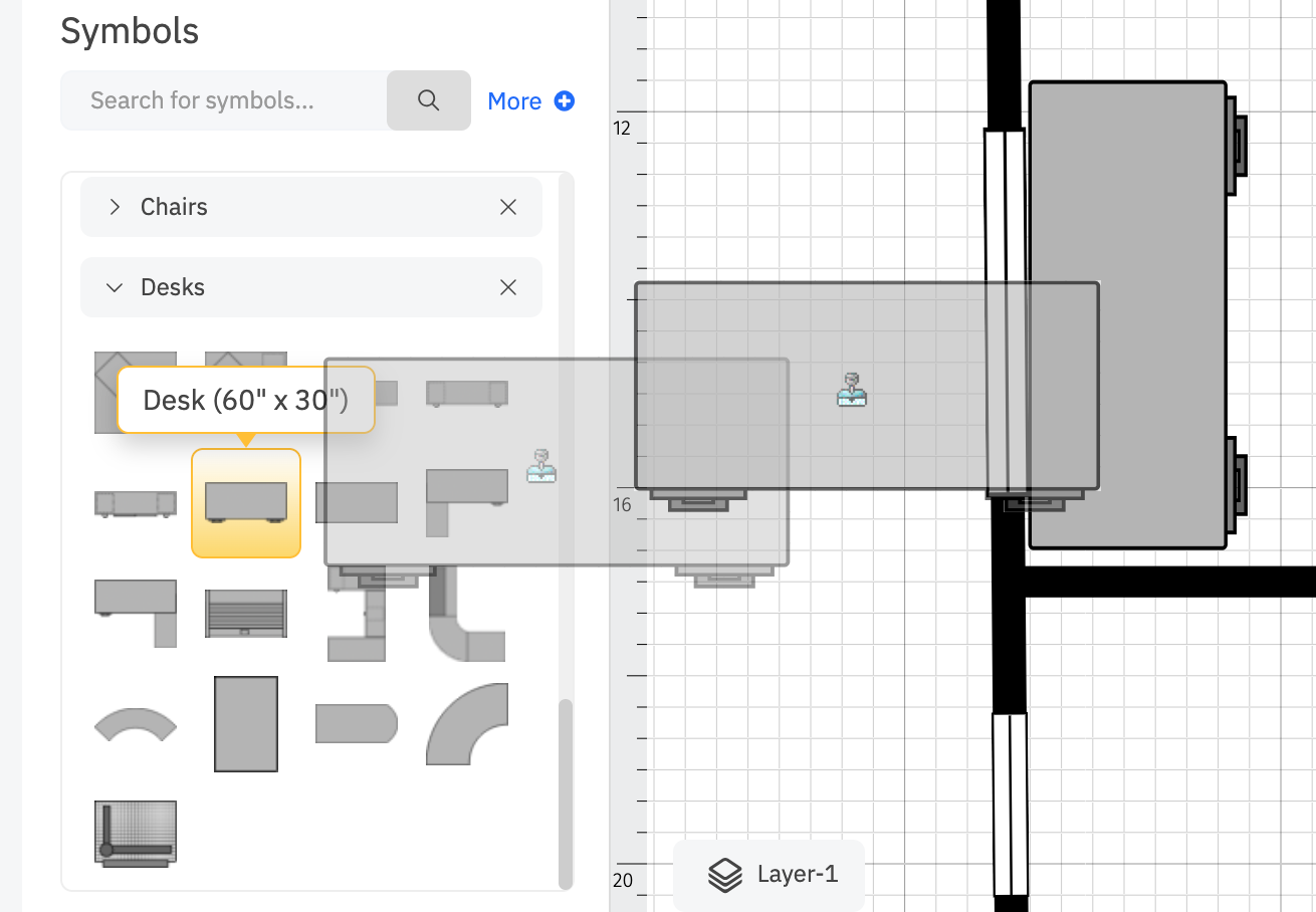 Dragging furniture symbols into work area