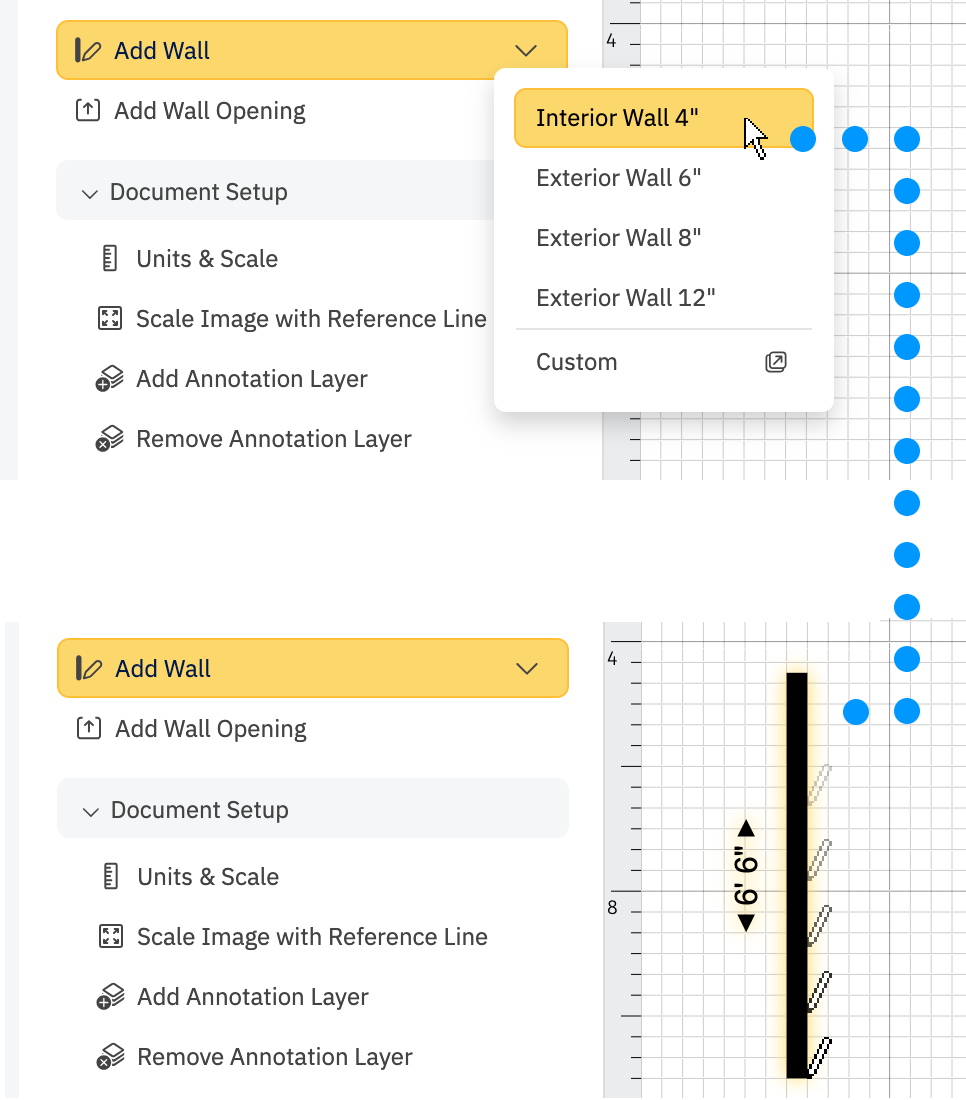 Add wall dropdown menu