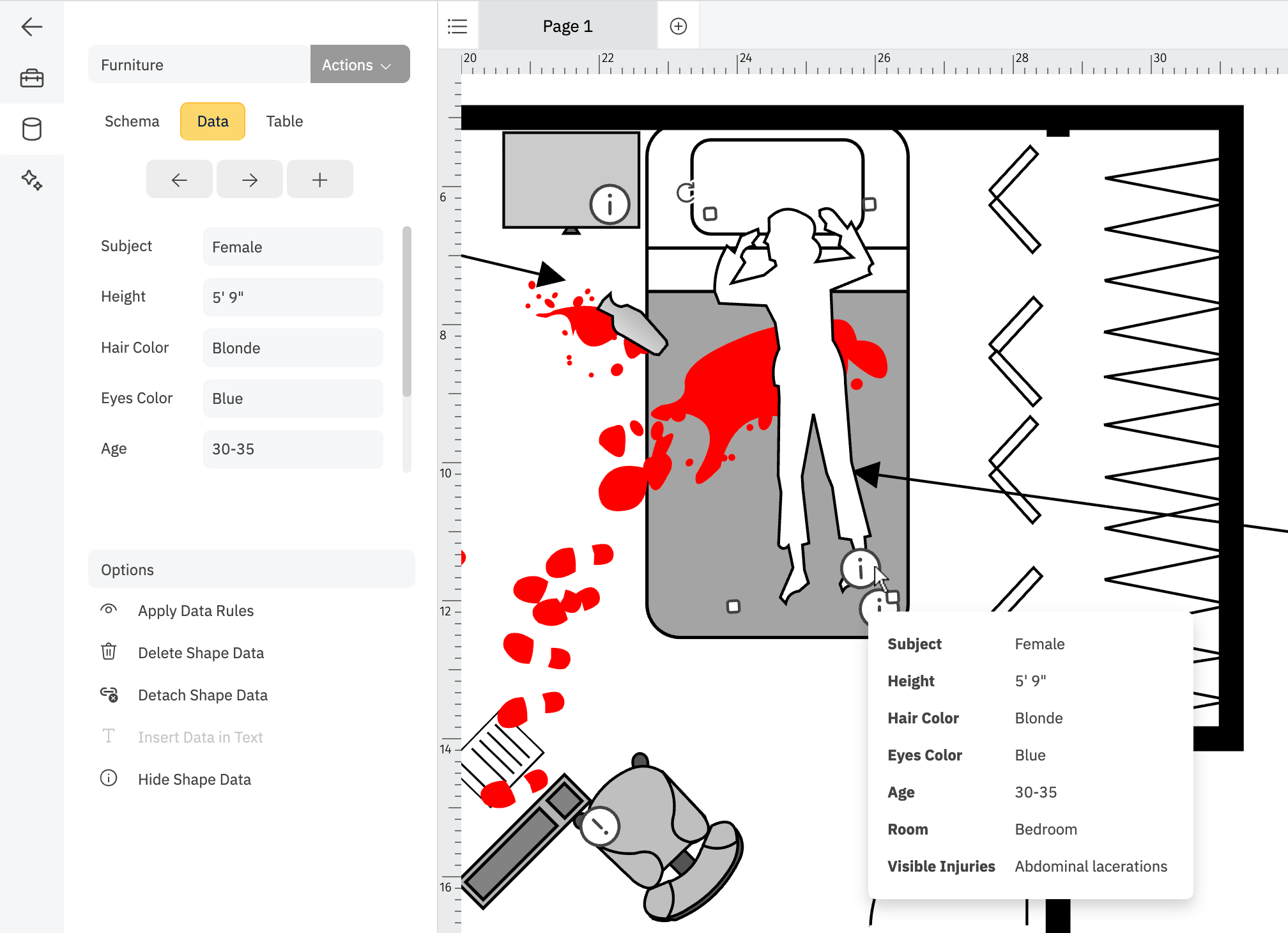 Adding shape data to crime scene symbol