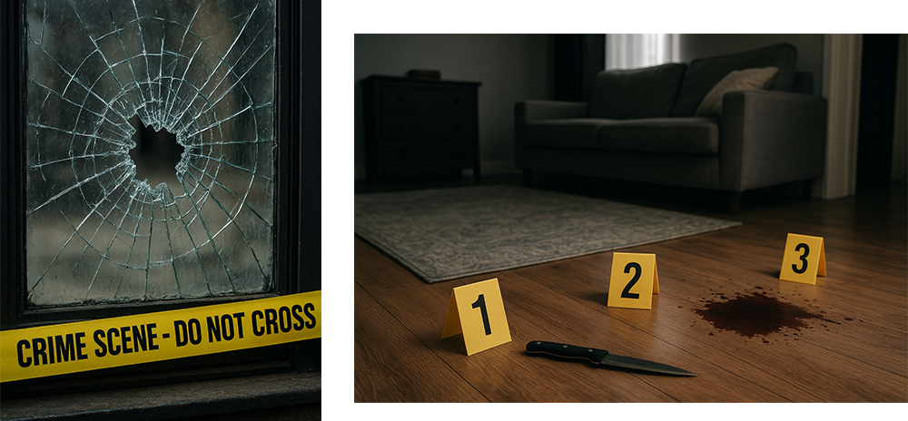 Place marker and take photos of the crime scene