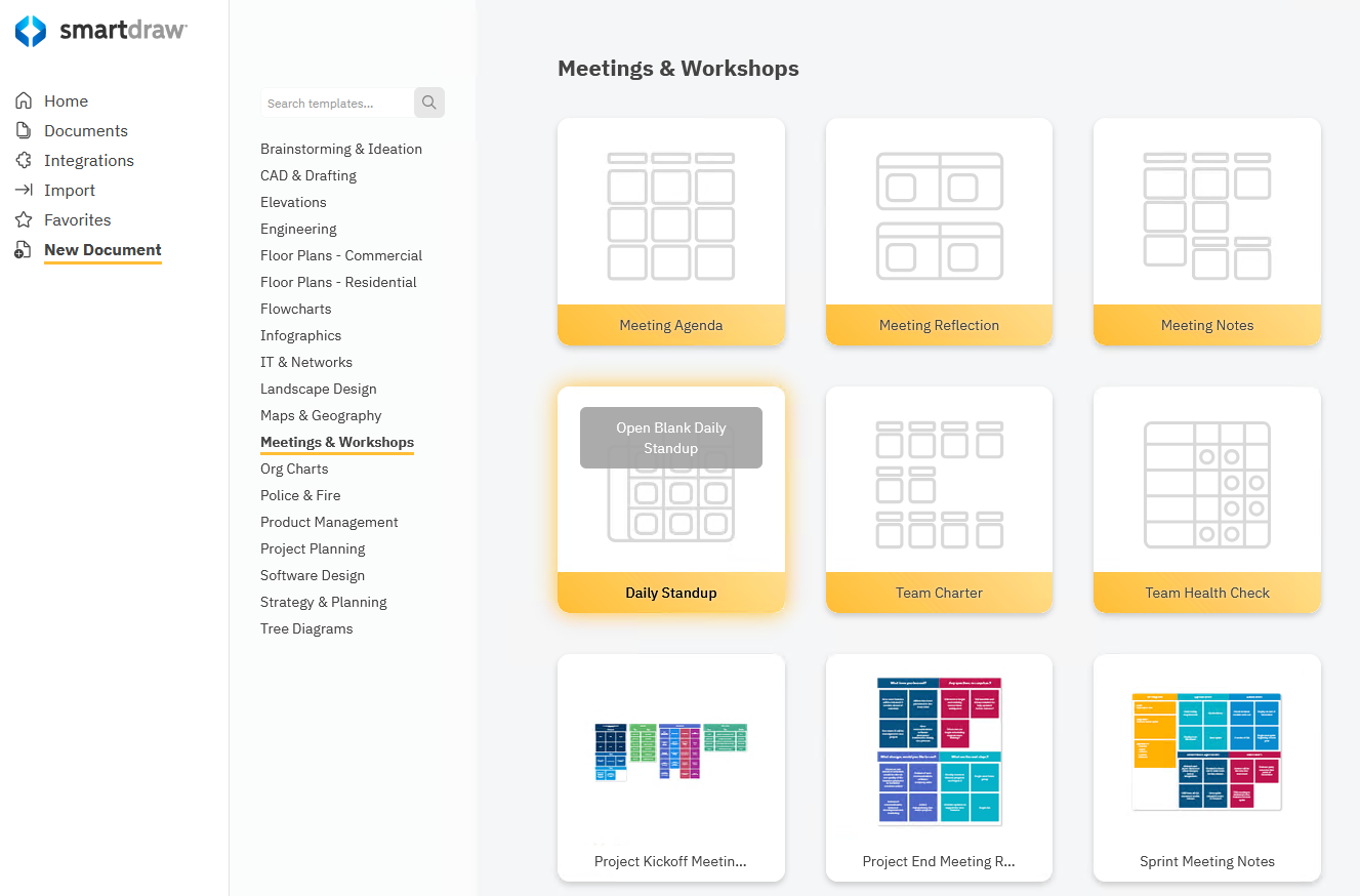 Open a daily stand-up template