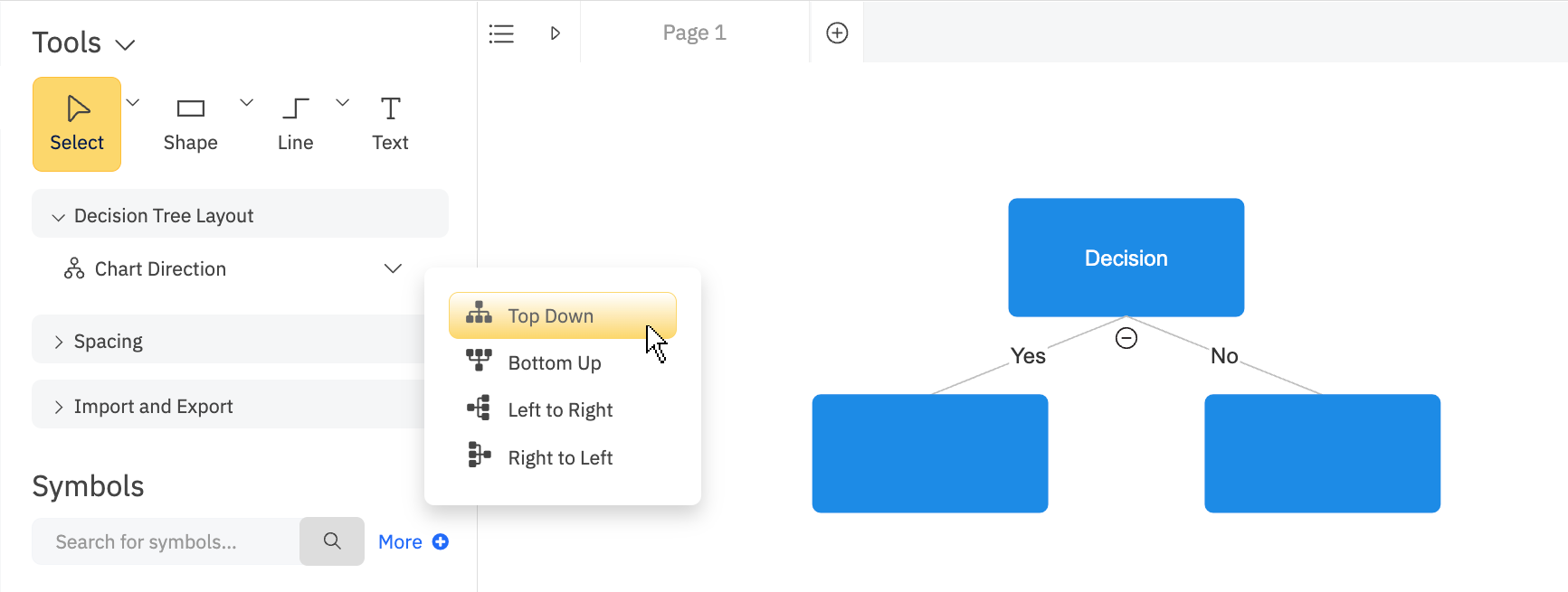 Decision tree direction downward