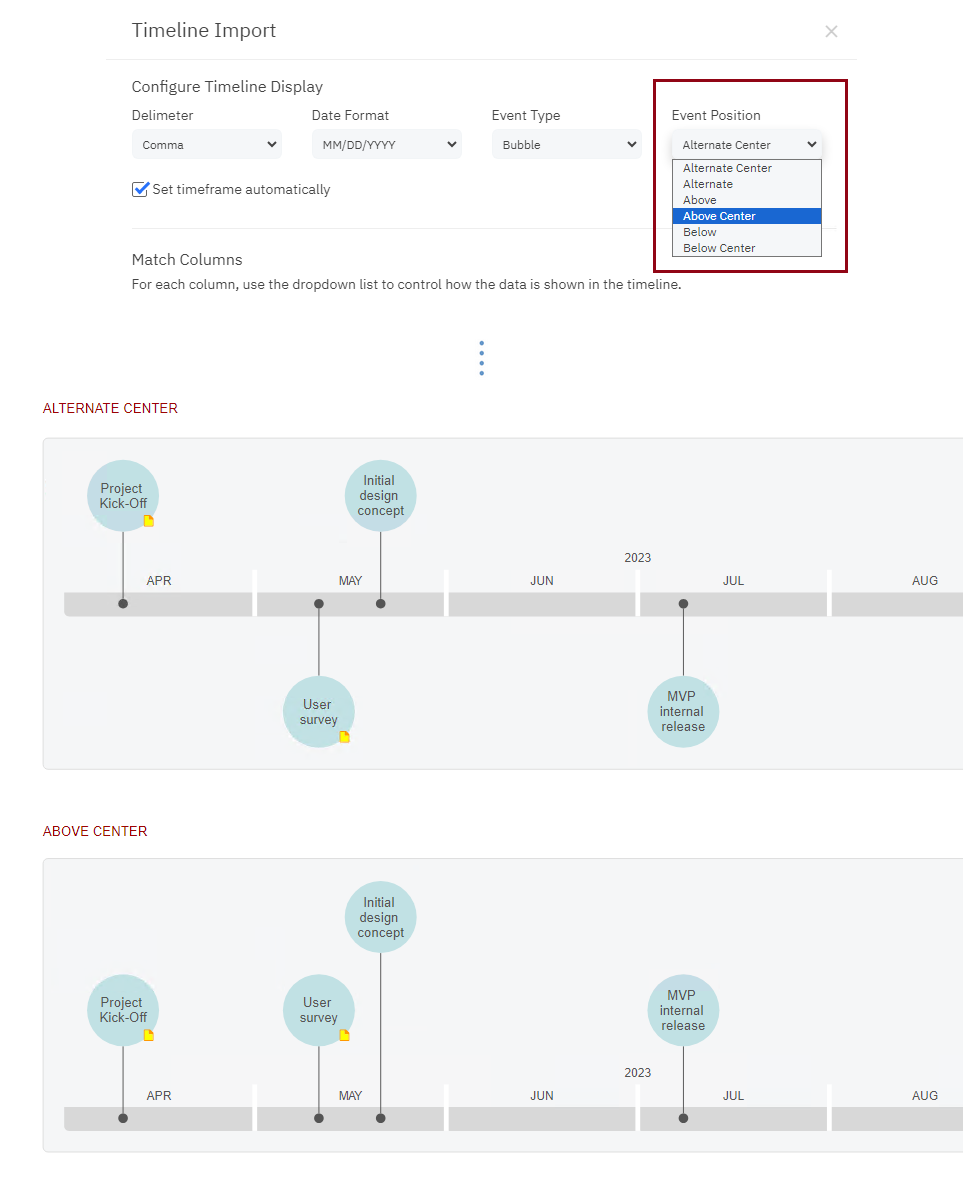 Format timeline location