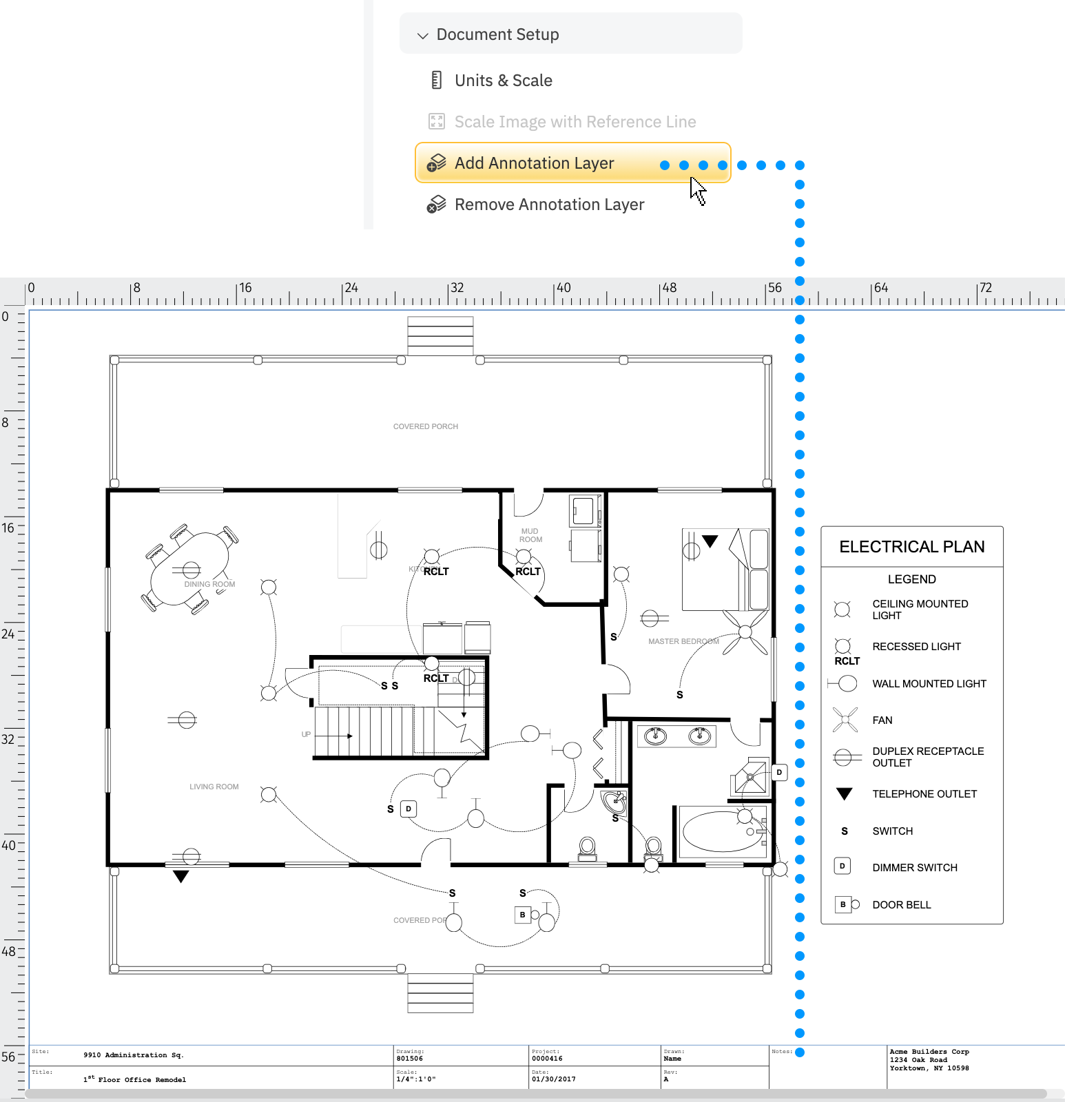 Adding annotation layer to electrical plan