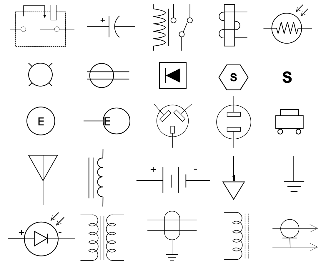 Collection of electrical plan symbols