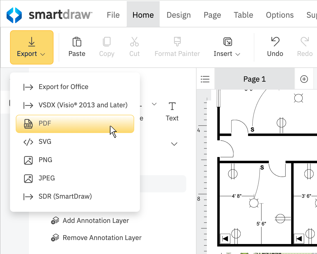 Export diagram menu