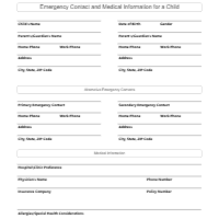 Emergency Contact and Medical Information for a Child