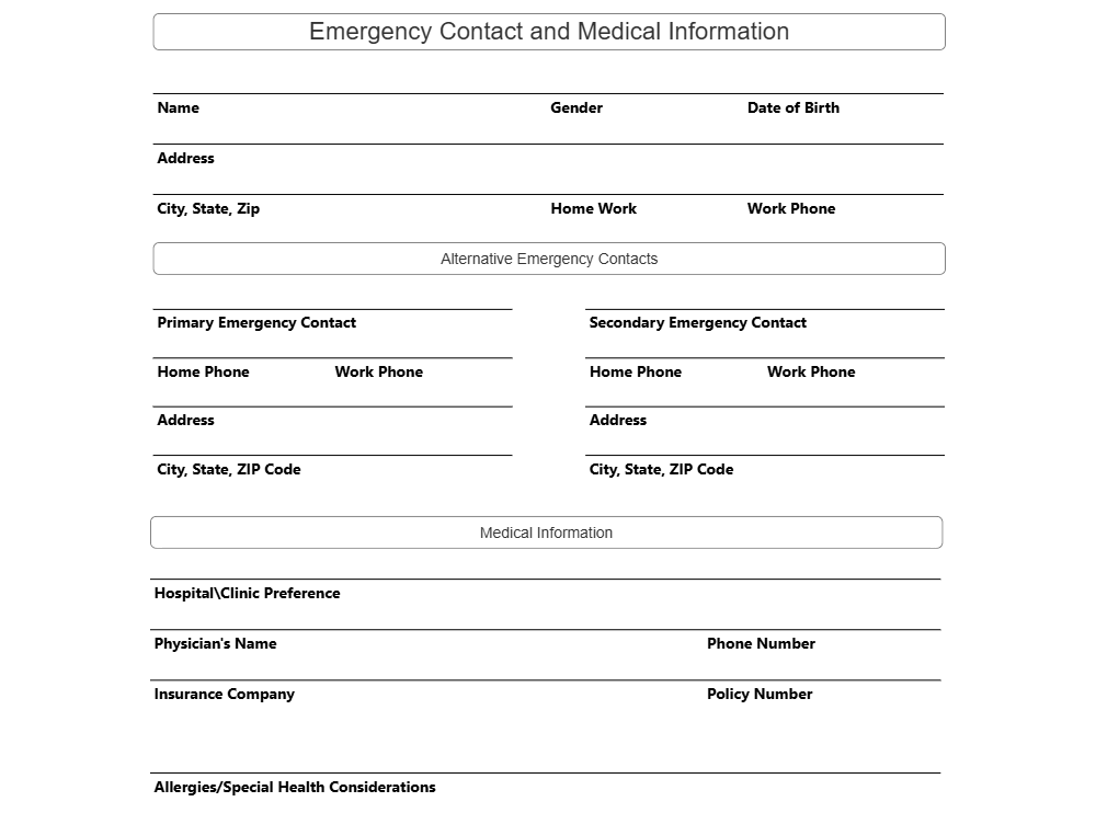 Example Image: Emergency Contact and Medical Information
