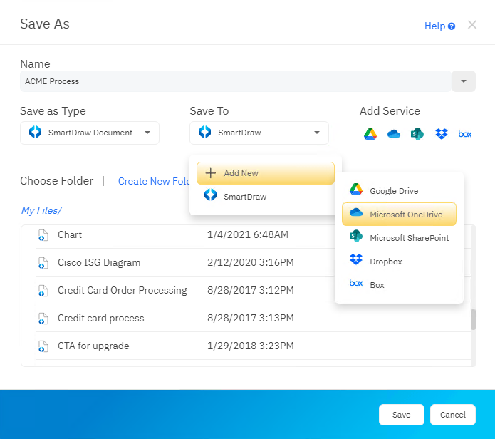 Save to any common third party storage provider