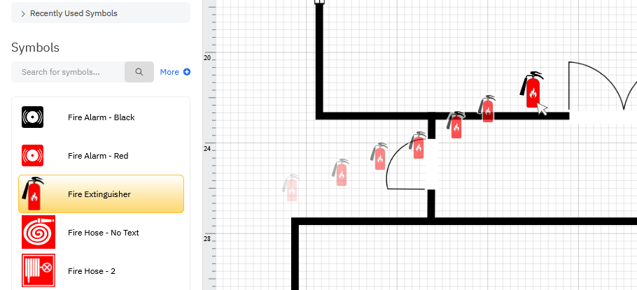 Dragging fire safety symbols into plan