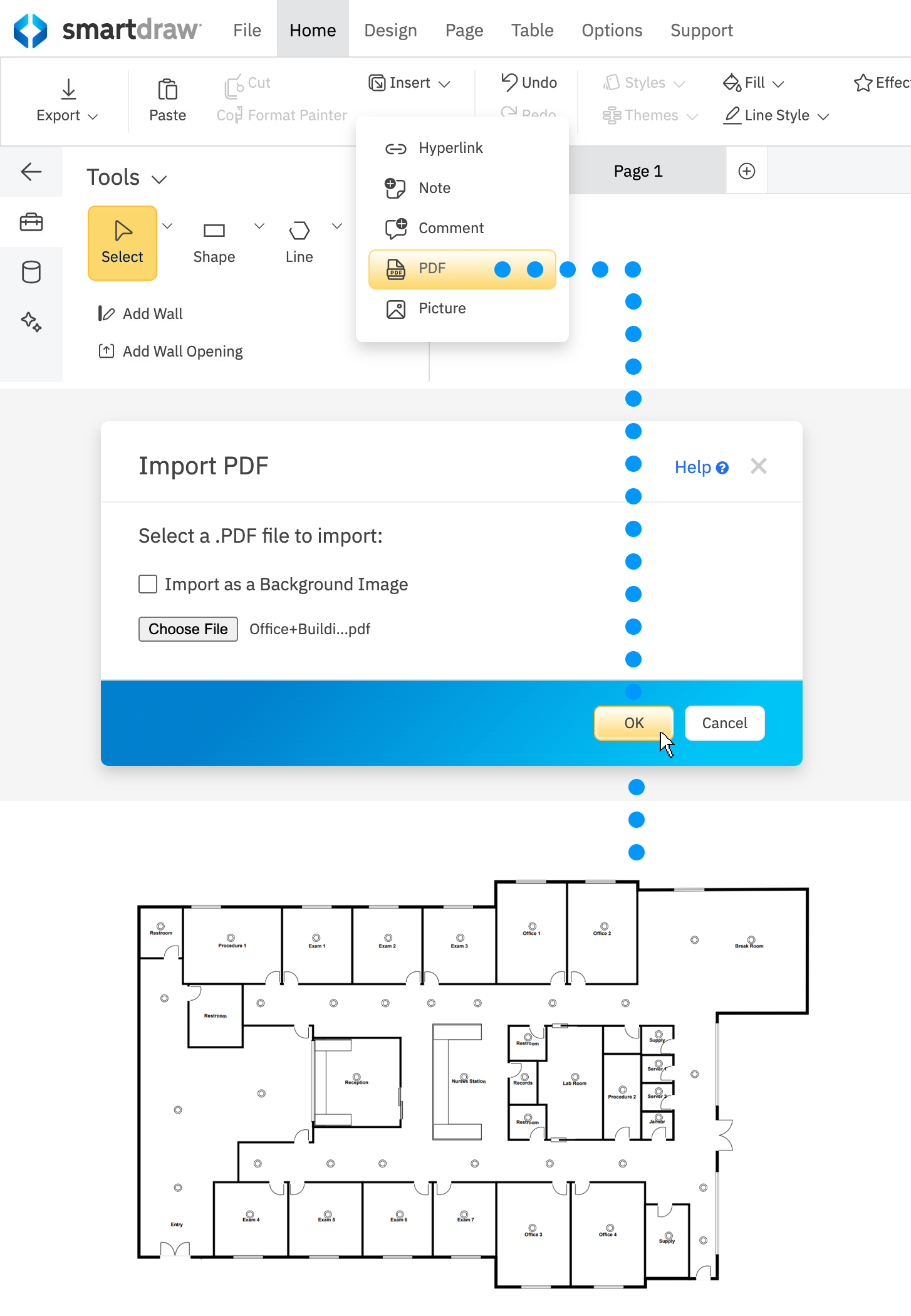 Import a PDF into work area