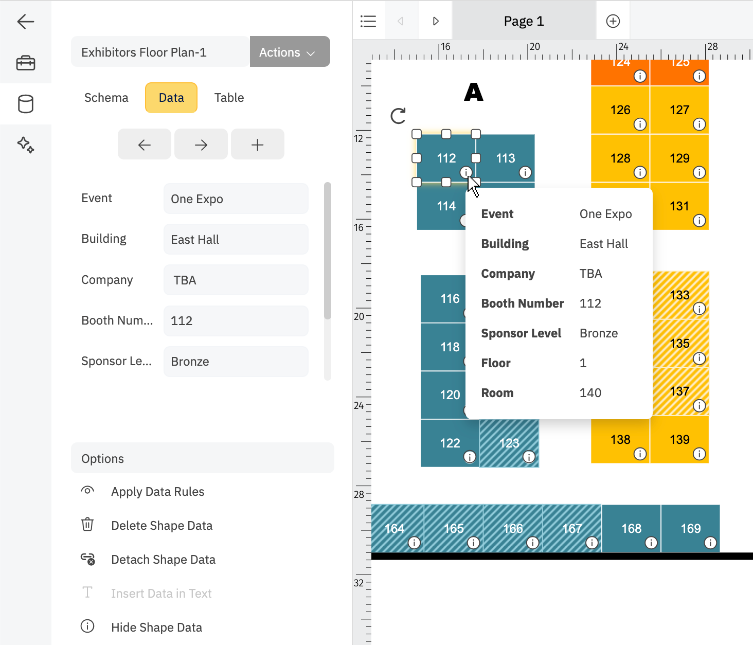 Shape data on event plan