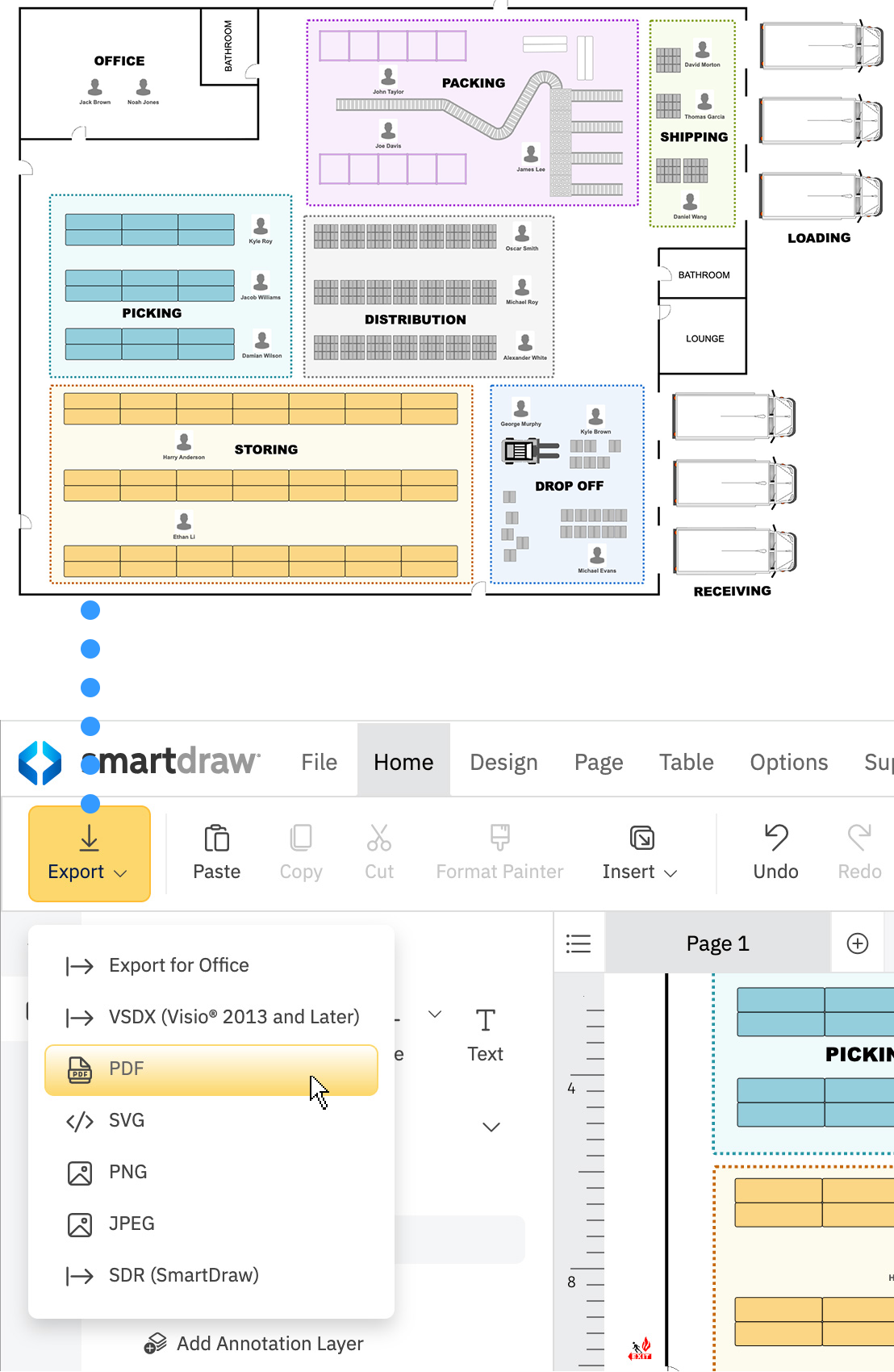 Export facility plan as PDF