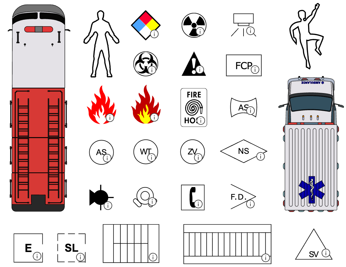 Collage of fire scene symbols