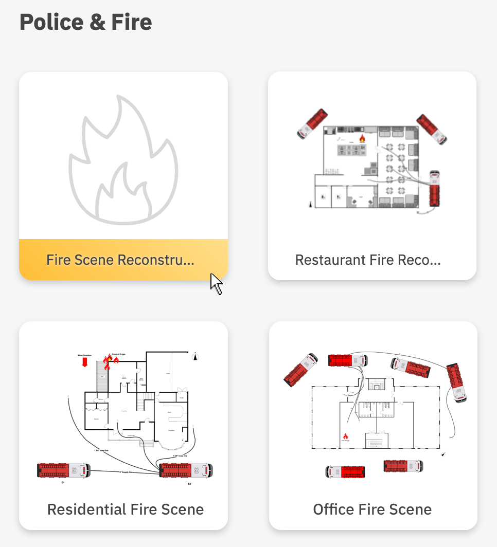Selecting fire template from SmartDraw's dashboard