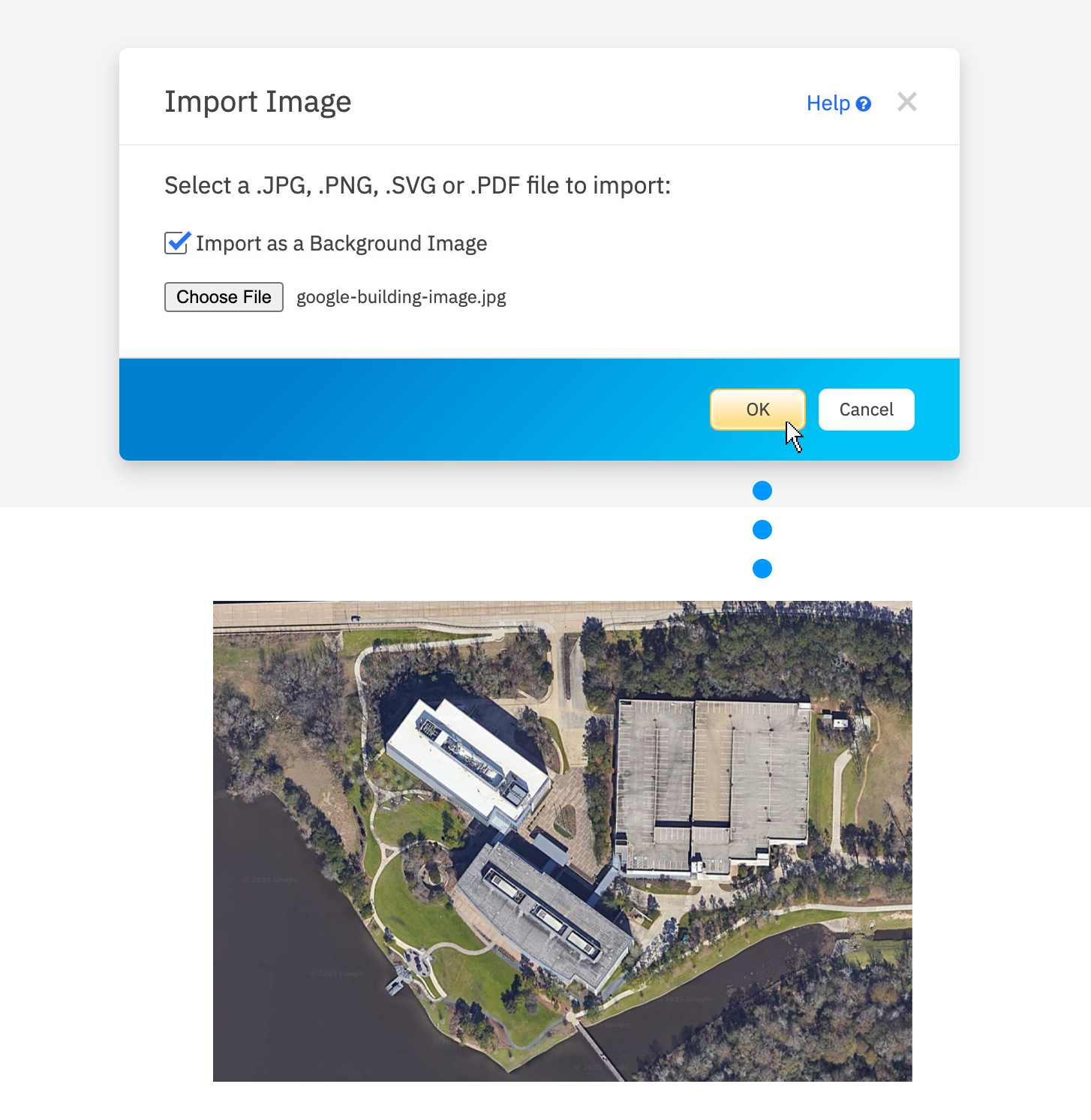 Import Google satellite image