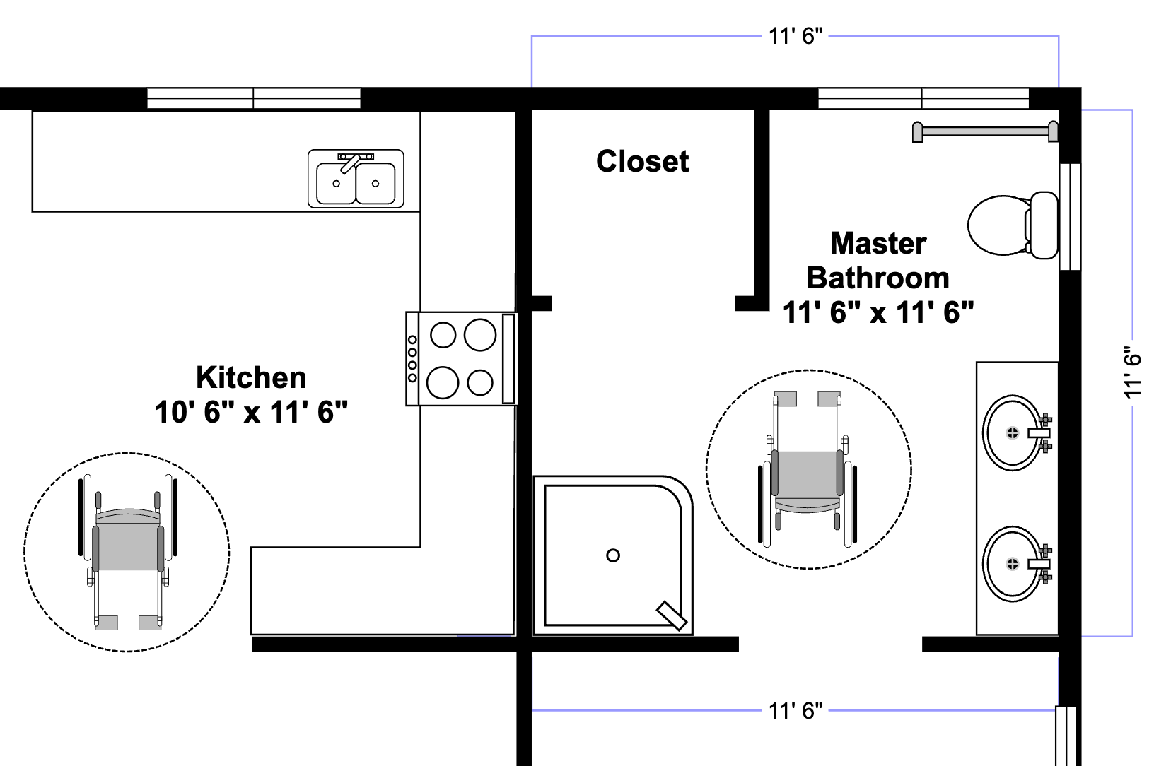 Floor plan highlighting accessible areas