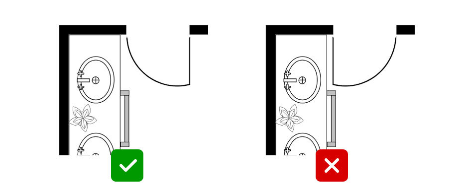 Proper vs poor bathroom door positioning