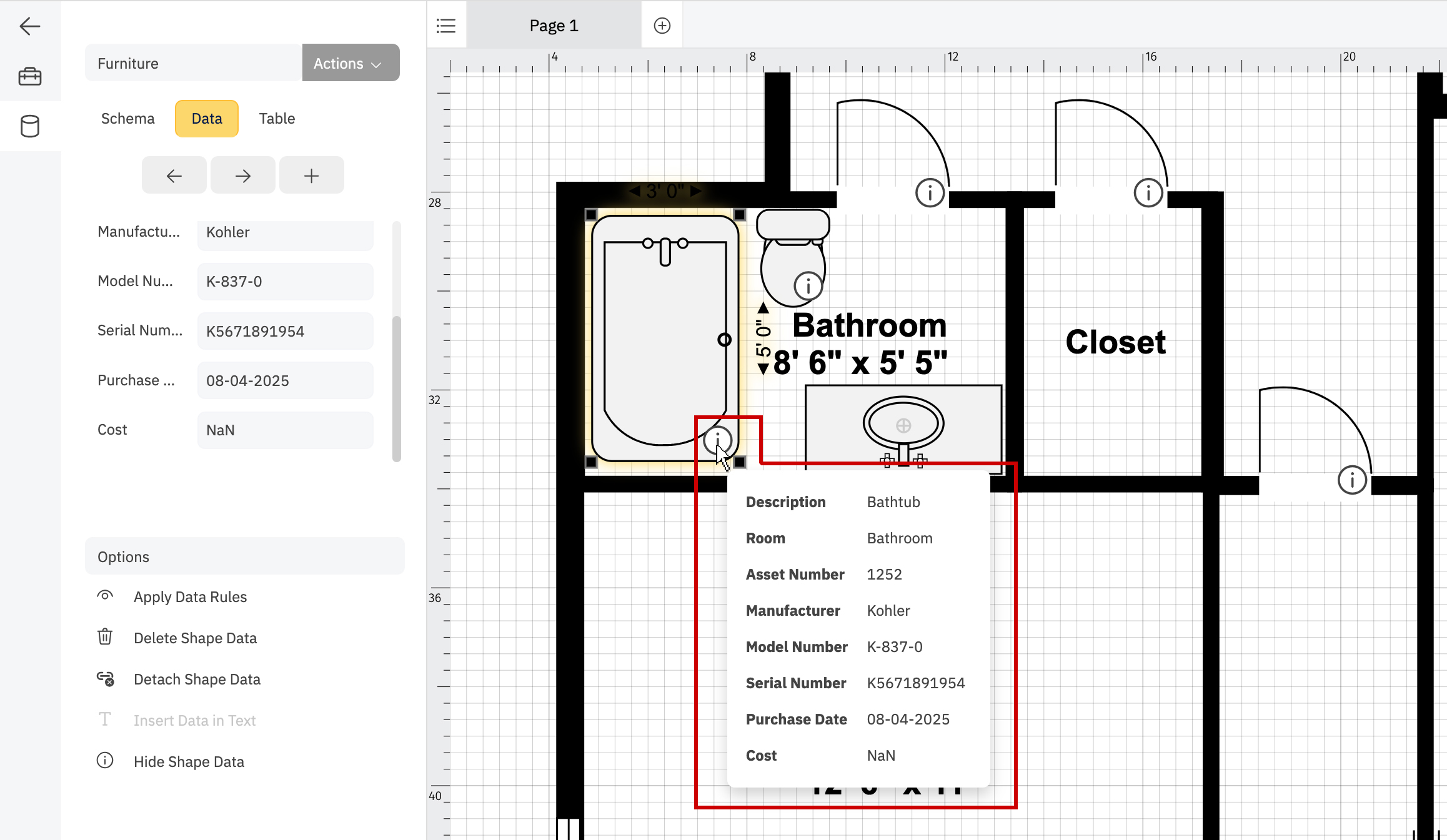 Shape data on bathroom symbol