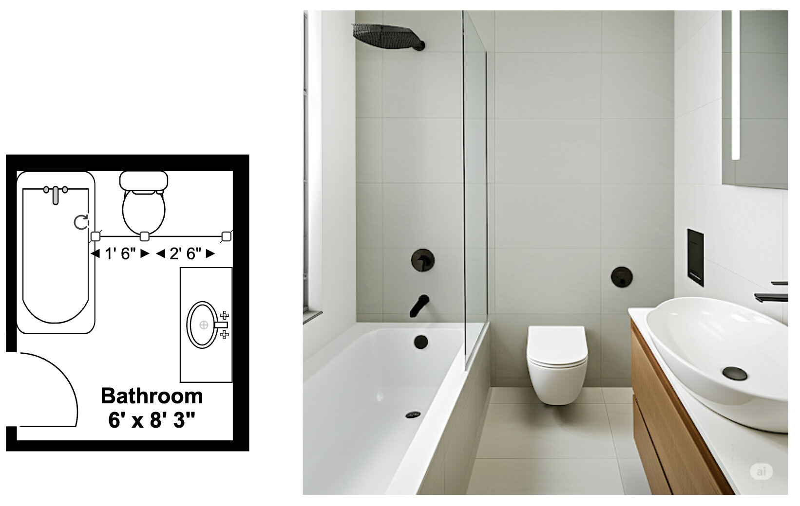 Visualizing spacing for toilet in bathroom