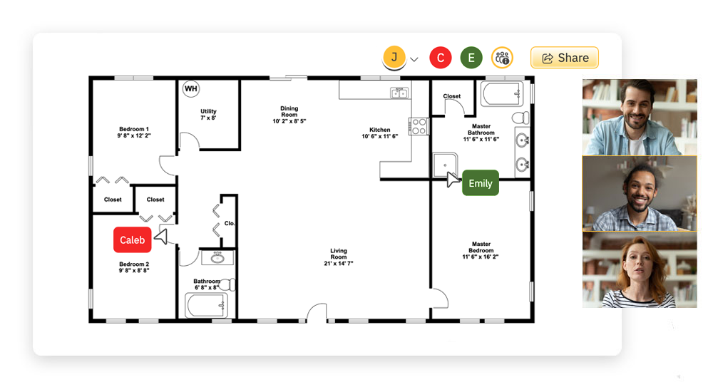 Team collaborating on floor plan in SmartDraw