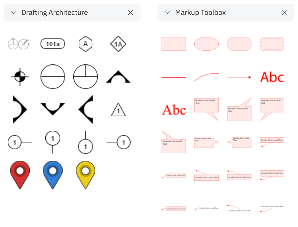 Drafting and markup symbol libraries