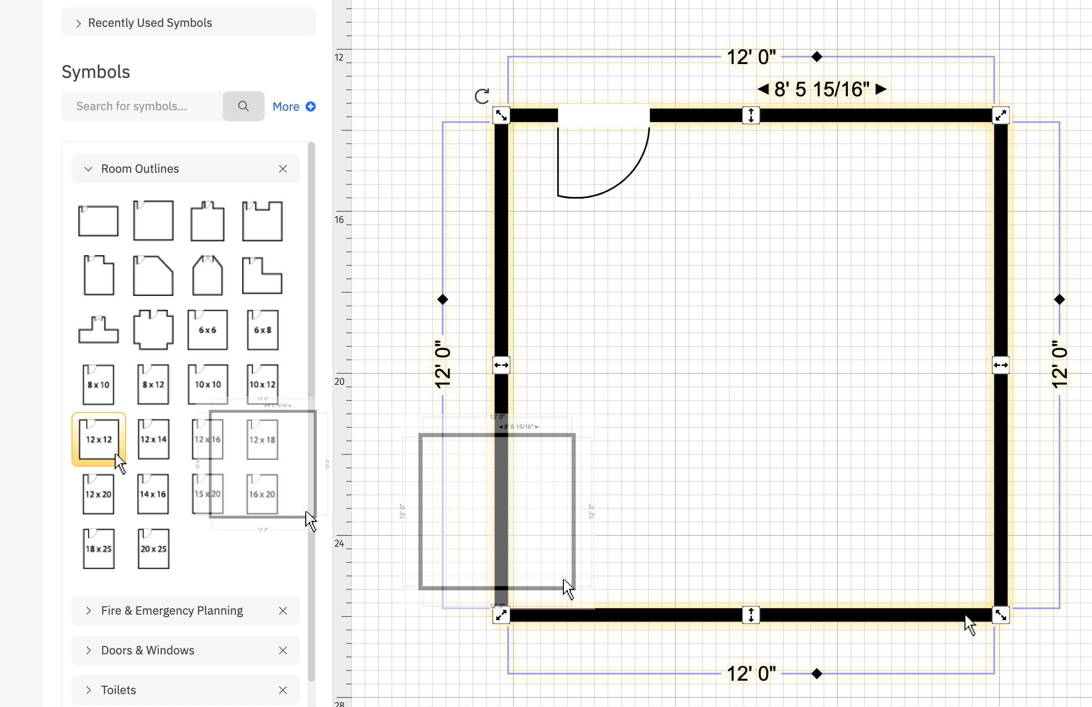Dragging room outline into work area