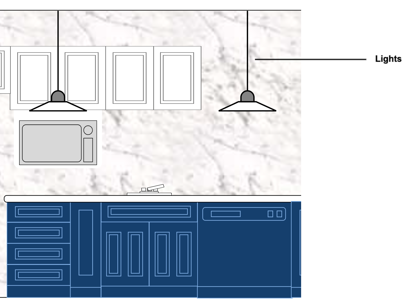 kitchen elevation with lighting fixtures