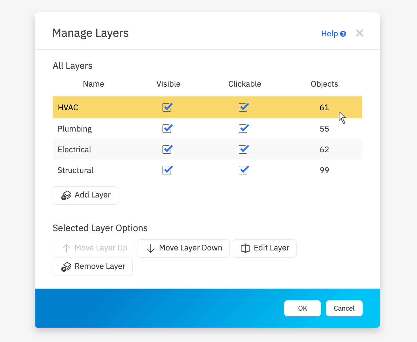 Floor plan layers dialog
