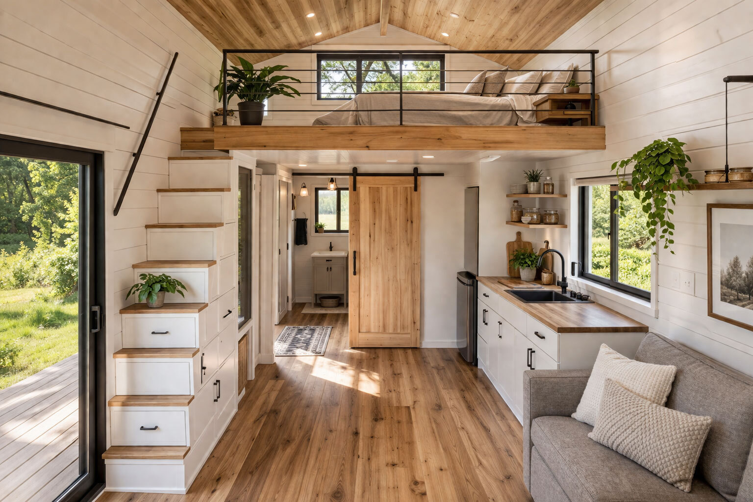 Tiny home with lofted sleeping area