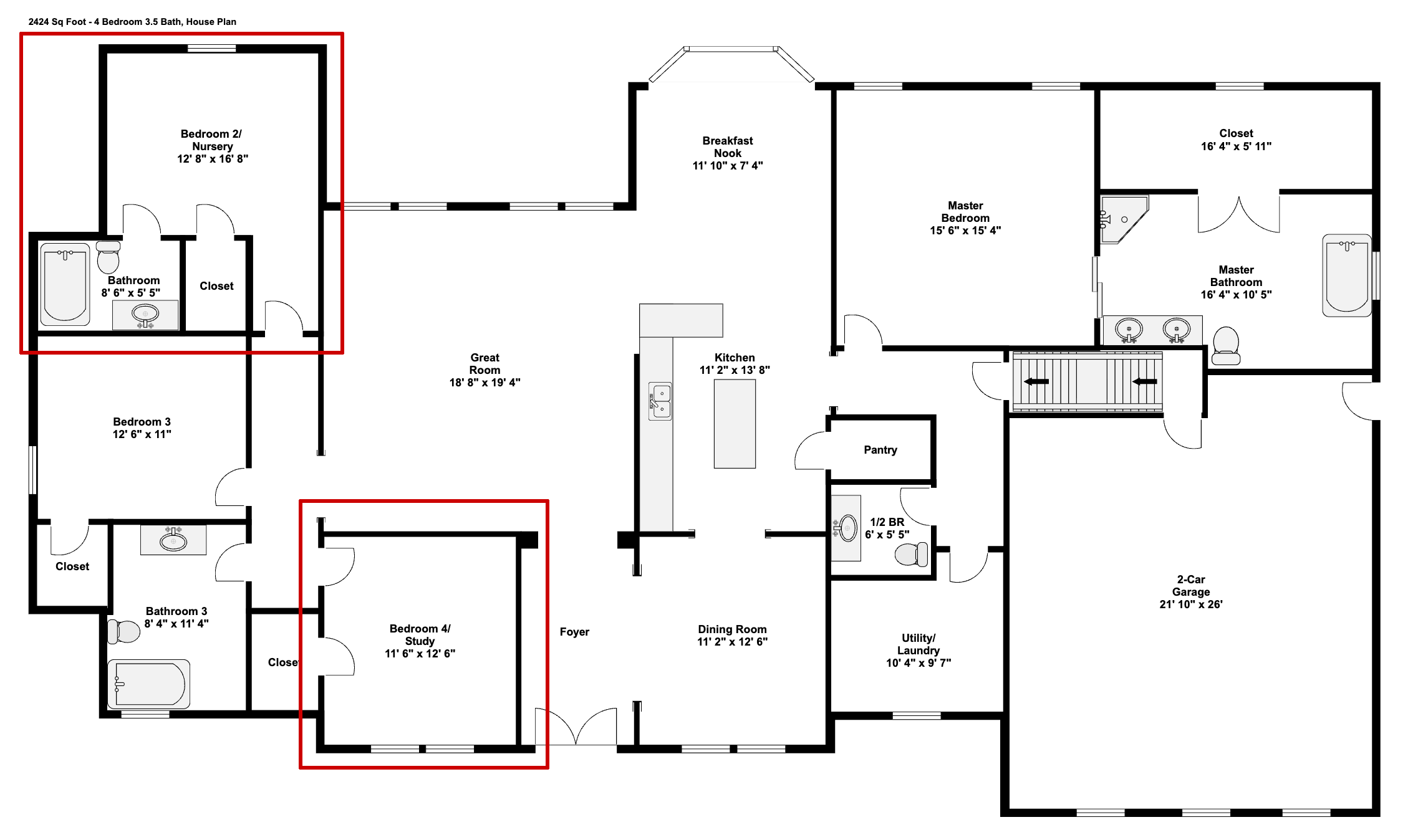 Home floor plan with flex rooms