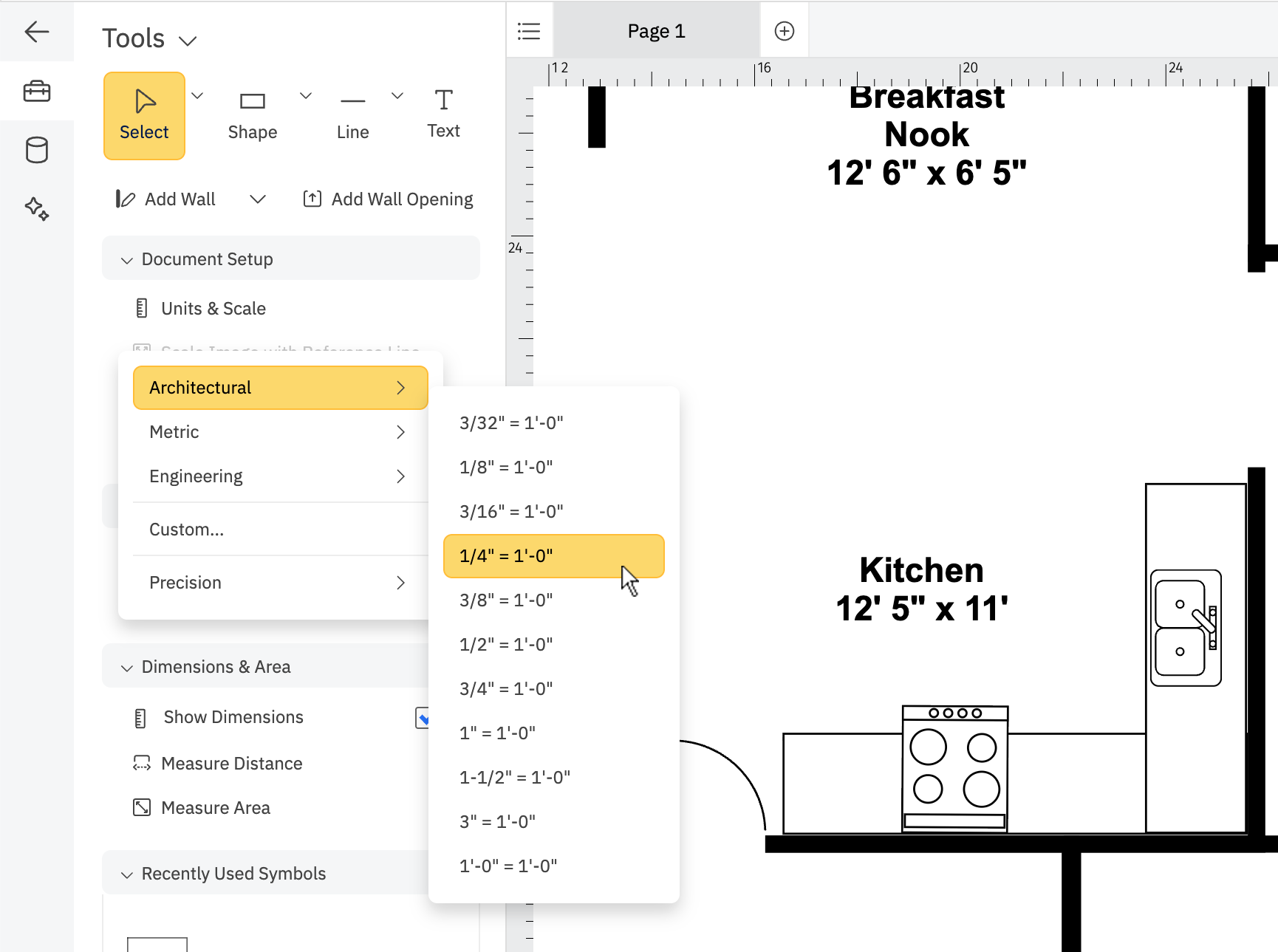 Change scale menu