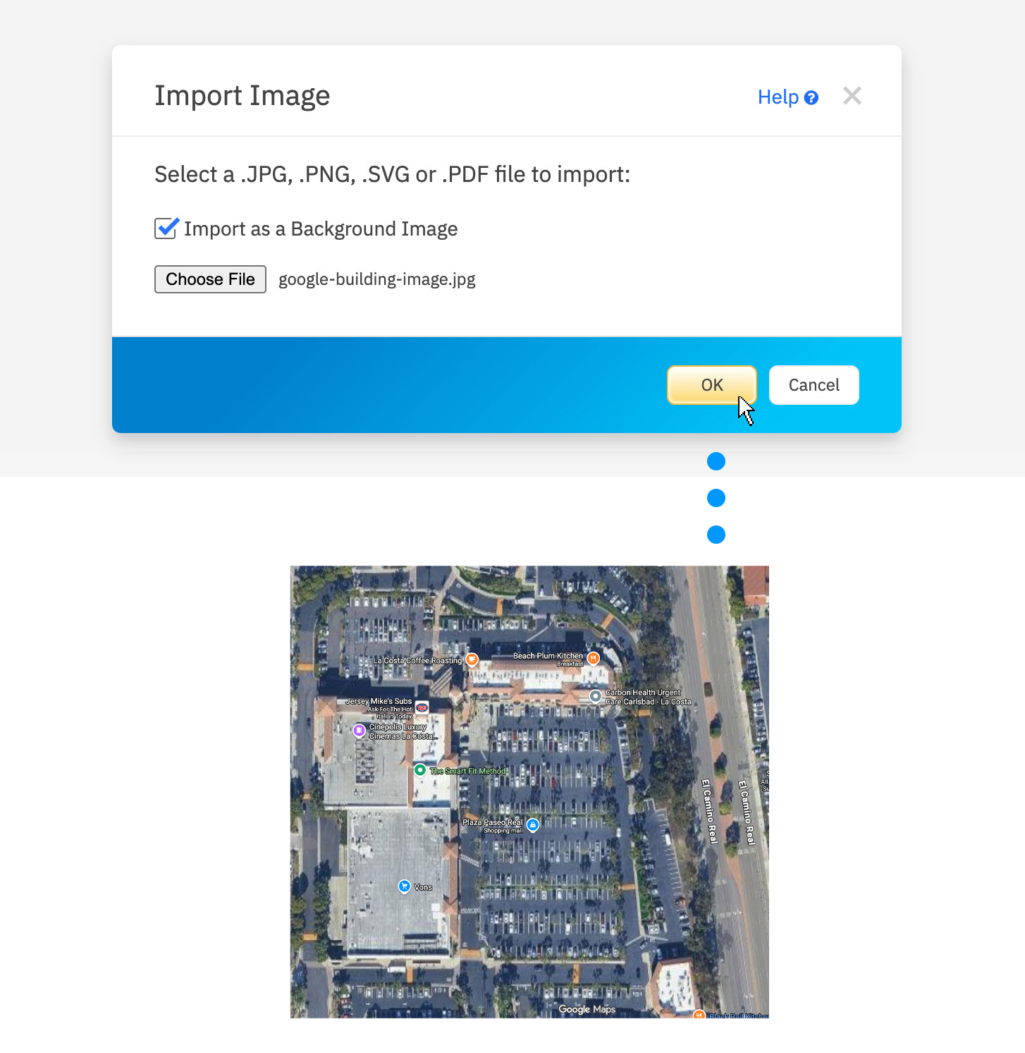 Import Google satellite image