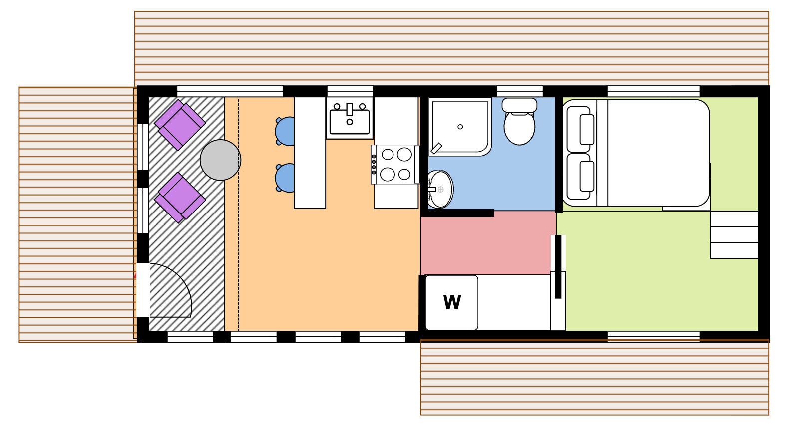 Colorized tiny home floor plan