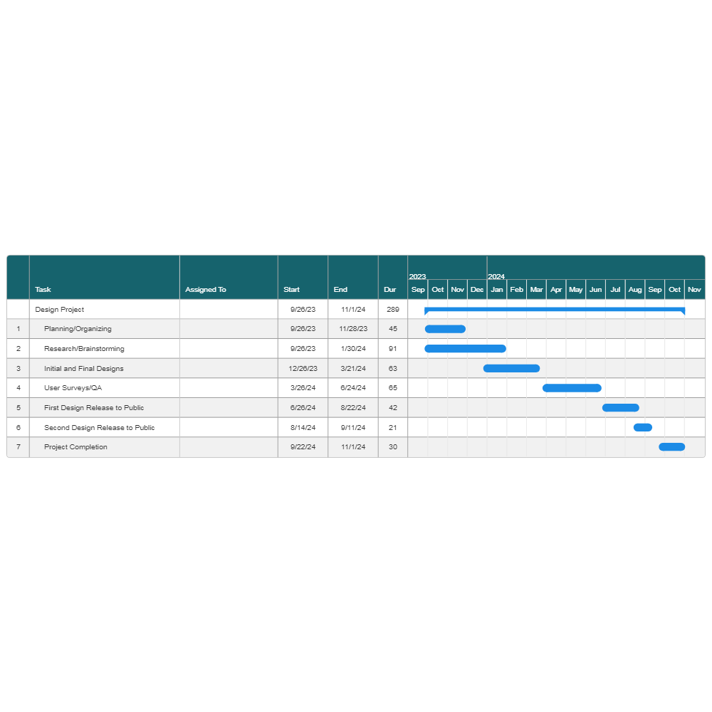 Example Image: Design Project Gantt Chart