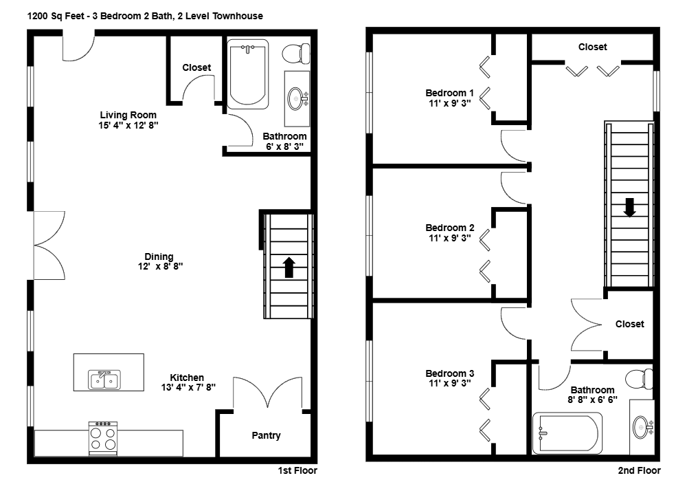 Example Image: 3 Bedroom 2 Bath 2 Story Traditional-Style Home