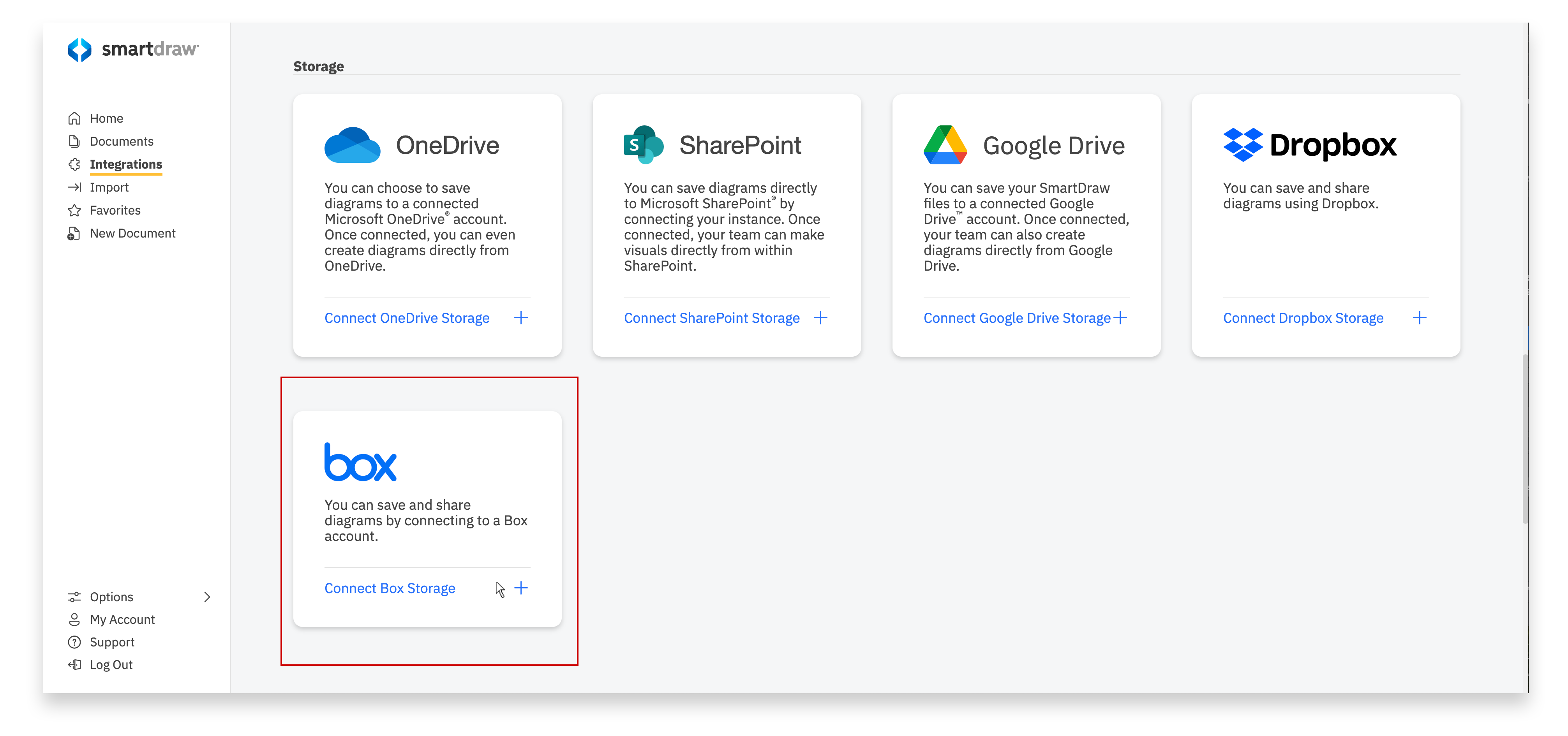 Choose Storage under Integrations