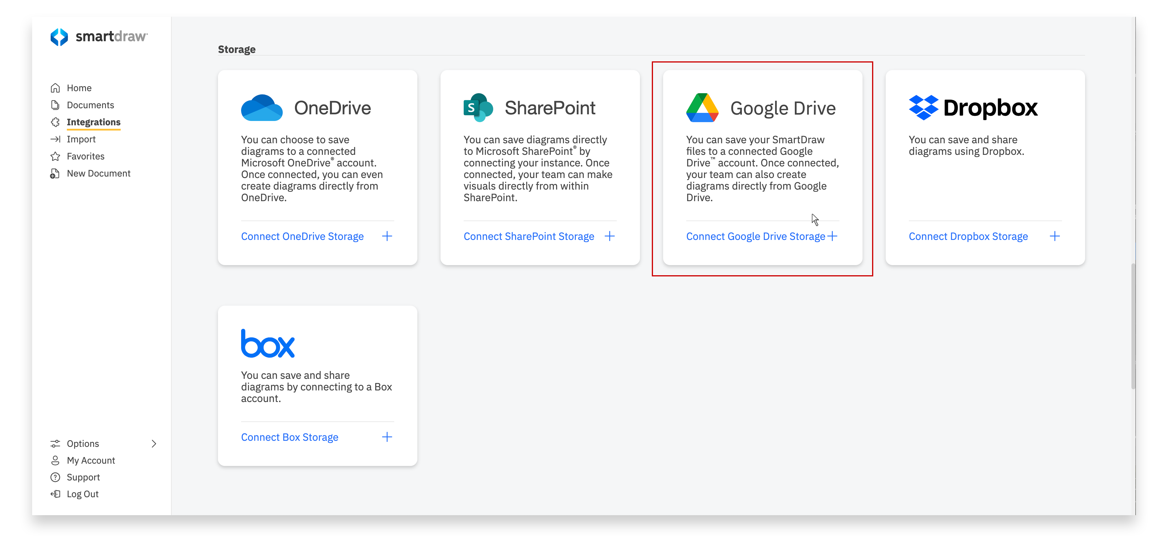 Choose Storage under Integrations