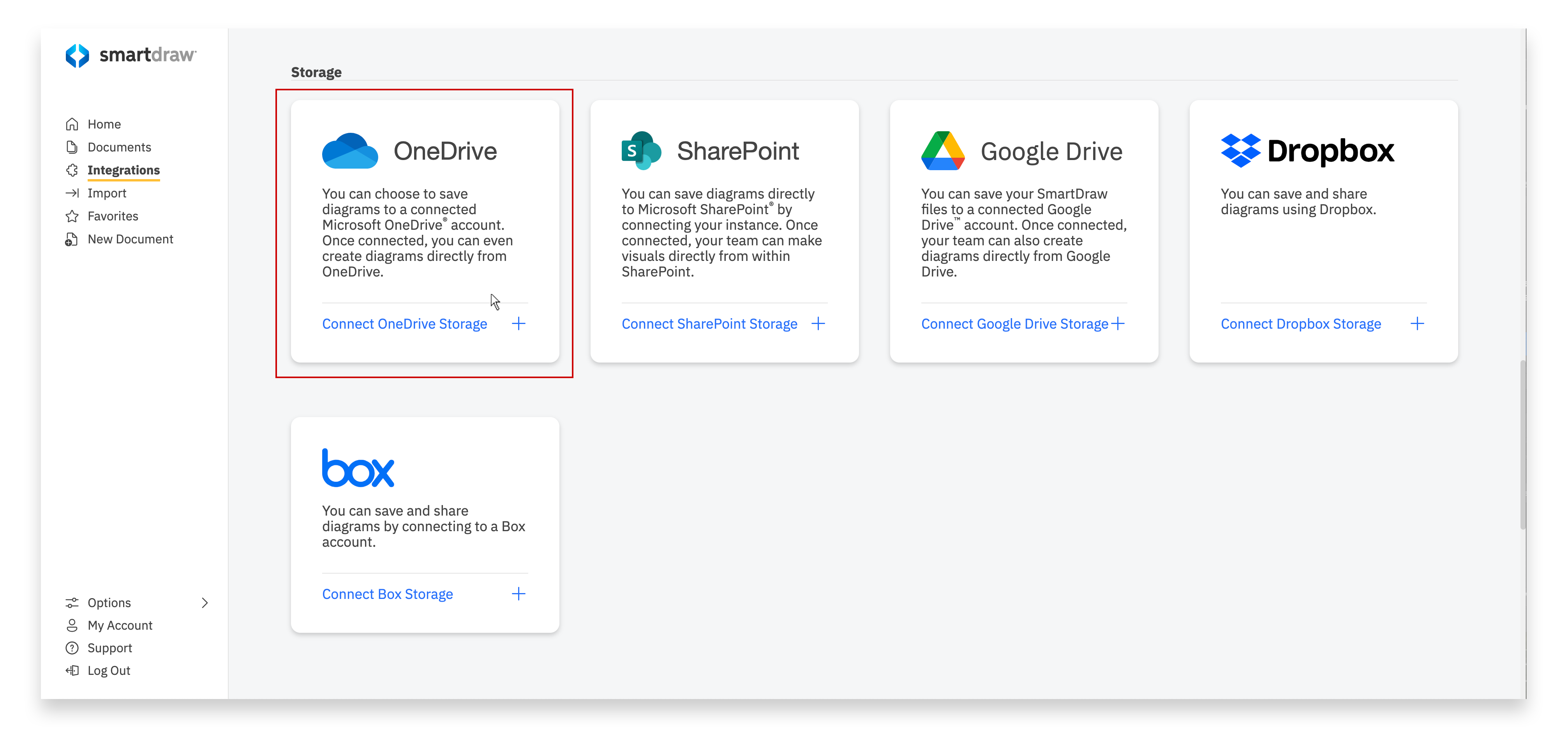 Choose Storage under Integrations